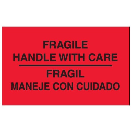 Bsc Preferred 3 x 5'' - ''Fragil - Maneje Con Cuidado'' Fluorescent Red Bilingual Labels BUY00023980